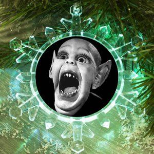 BAT BOY weird scary Snowflake Blinks Lit Holiday Christmas Tree Ornament